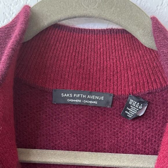 Saks 5th Avenue 100% Cashmere 1/4 Zip Pullover Sweater Men’s XL Burgundy Preppy - Picture 3 of 6
